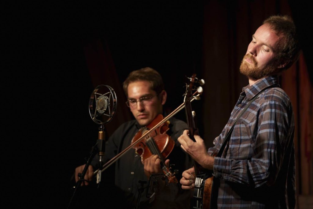 Magnus performing with Meade Richter (fiddle) and Haley's Comet at the Geiteberg Folk Festival in 2017. Photo by Thor Hauknes.